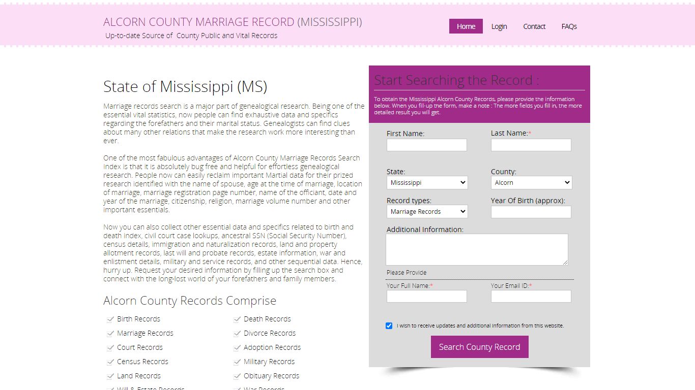 Public Marriage Records - Alcorn County, Mississippi